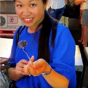 Blue short sleeve chiffon blouse from Korea